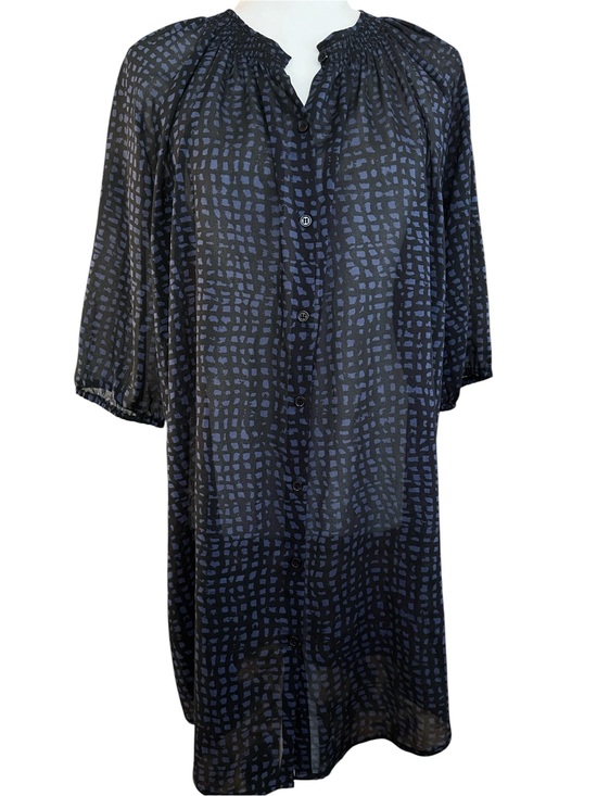 Collective Concepts Tops - Collective Concepts Navy and Black Button-Front Patterned Shirt/Dress Size Large